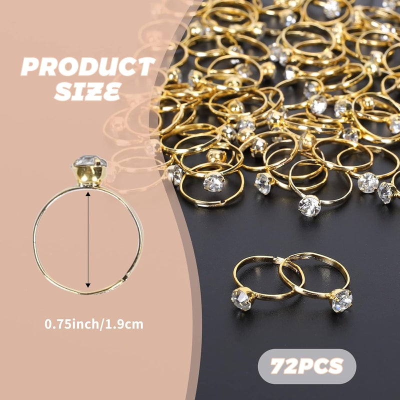 Whaline 72Pcs Gold Bridal Shower Diamond Rings, Adjustable Engagement Rings for Wedding Table Decorations, Bridal Shower Game and Party Favors - Image 2
