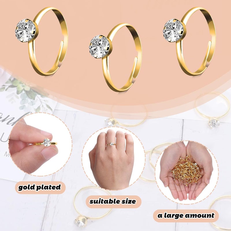 Whaline 72Pcs Gold Bridal Shower Diamond Rings, Adjustable Engagement Rings for Wedding Table Decorations, Bridal Shower Game and Party Favors - Image 3