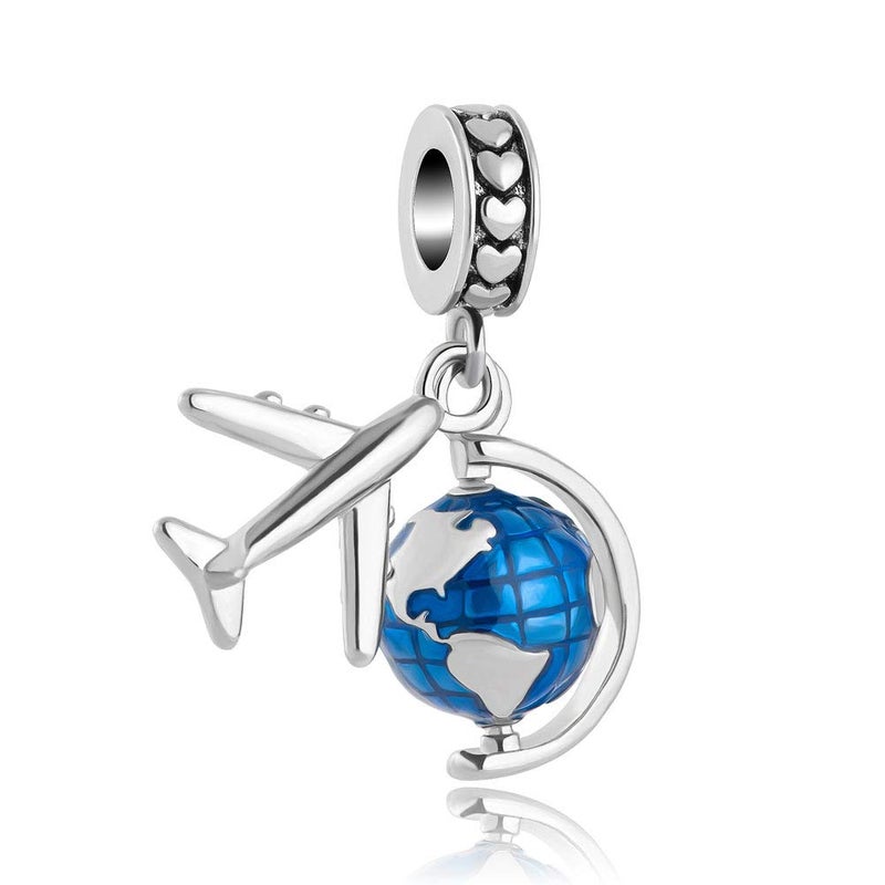 BOGZON 925 Silver Aircraft Travel Globe Dangle Charms Beads Pendants Fit for Pandora Bracelets Charm DIY Jewelry Gift for Women Girls - Image 1