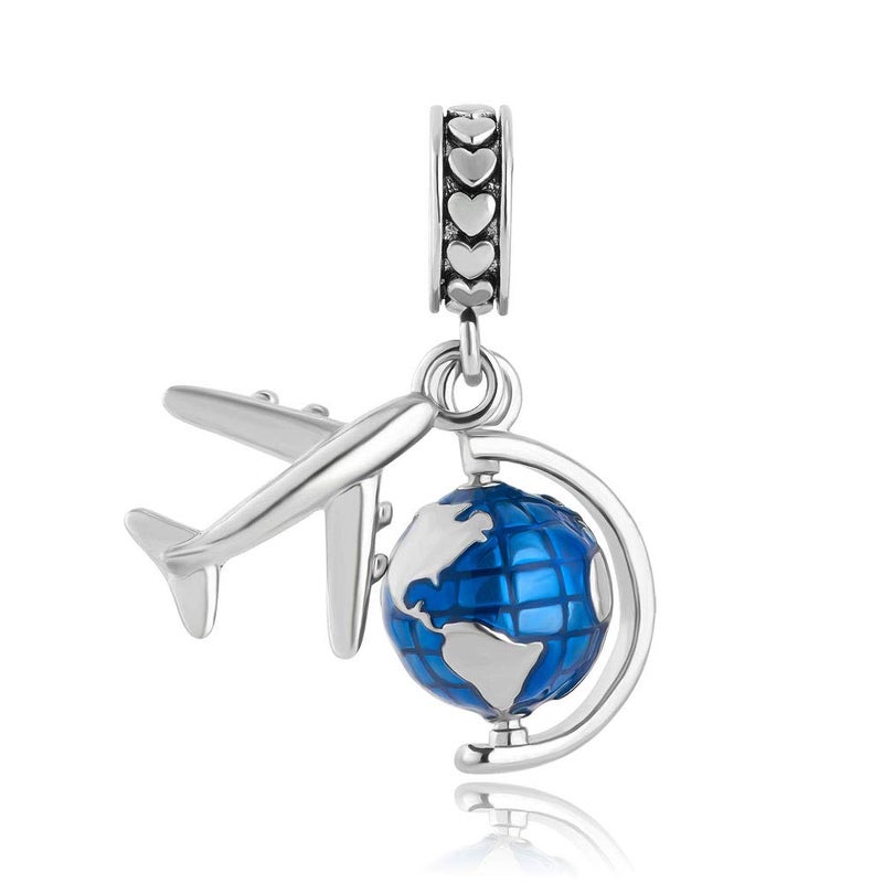 BOGZON 925 Silver Aircraft Travel Globe Dangle Charms Beads Pendants Fit for Pandora Bracelets Charm DIY Jewelry Gift for Women Girls - Image 2
