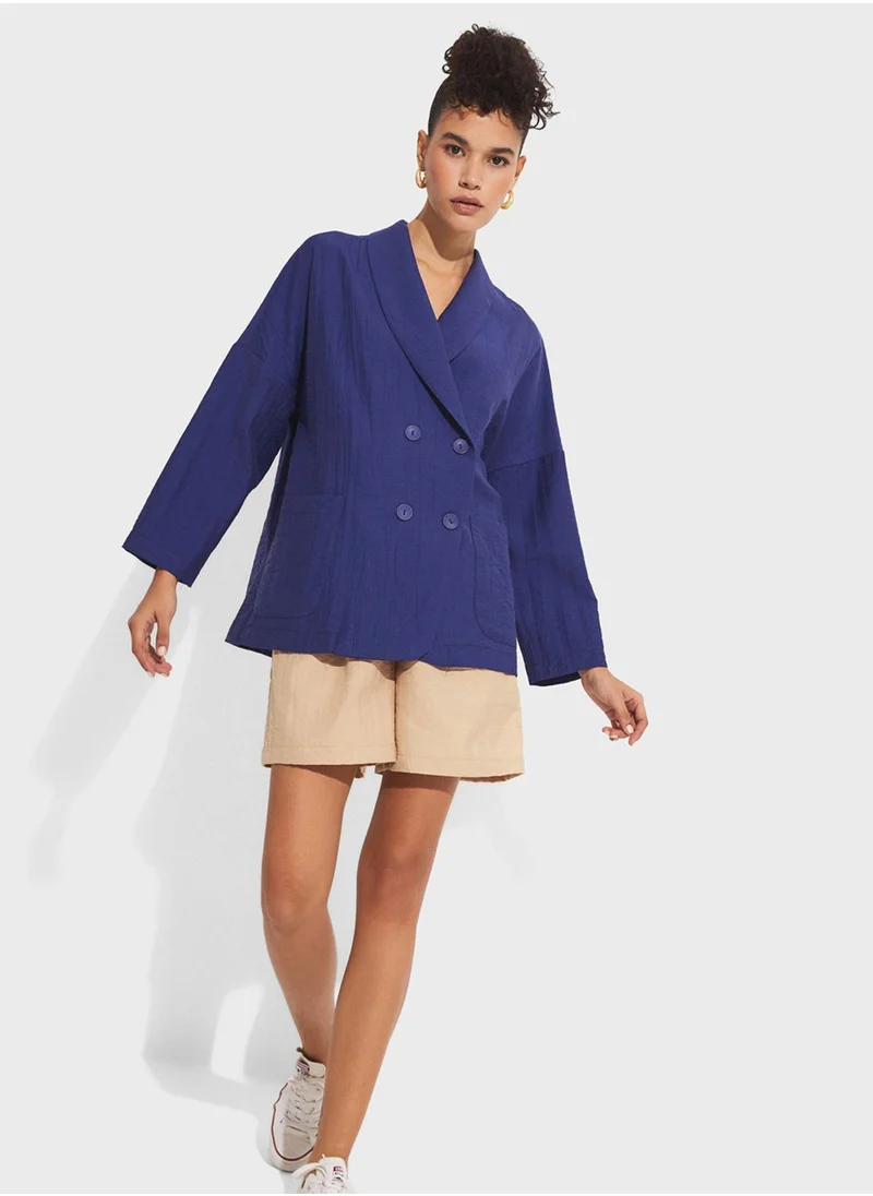 جون Double Breasted Pocket Detail Jacket