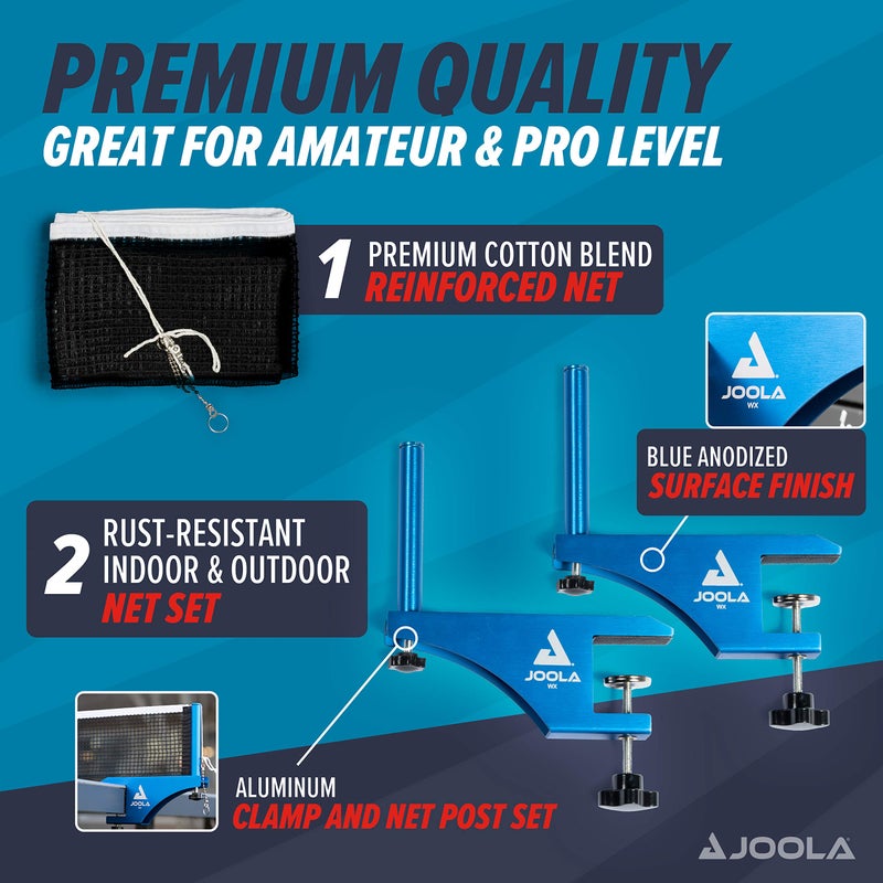 JOOLA Professional Grade WX Aluminum Indoor & Outdoor Table Tennis Net and Post Set - Quick Setup - 72in Regulation Ping Pong Net - Reinforced Cotton Blend Net w/ Adjustable Tensioning System - Image 4