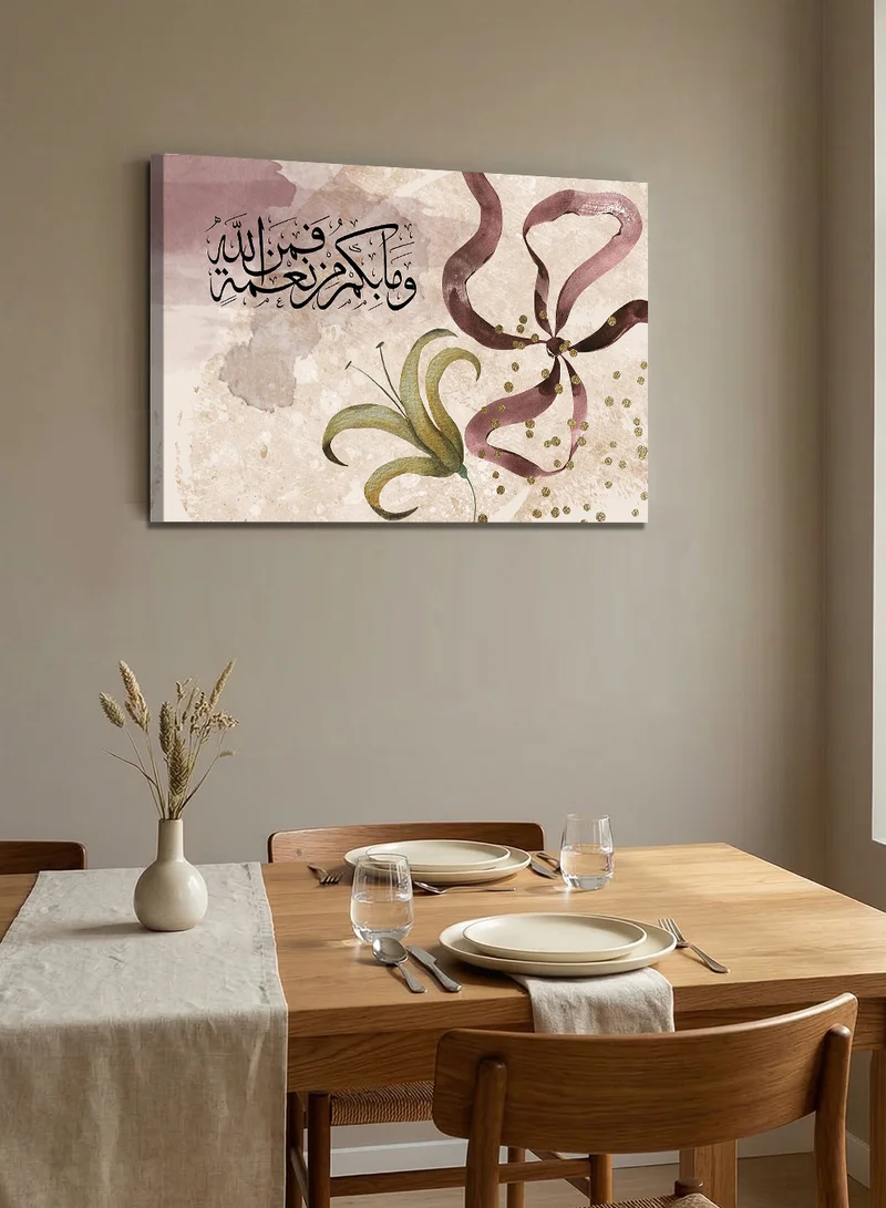 لوحة لوحة كانفاس على إطار خشبي بتصميم وما بكم من نعمة فمن الله قرآن سورة النحل