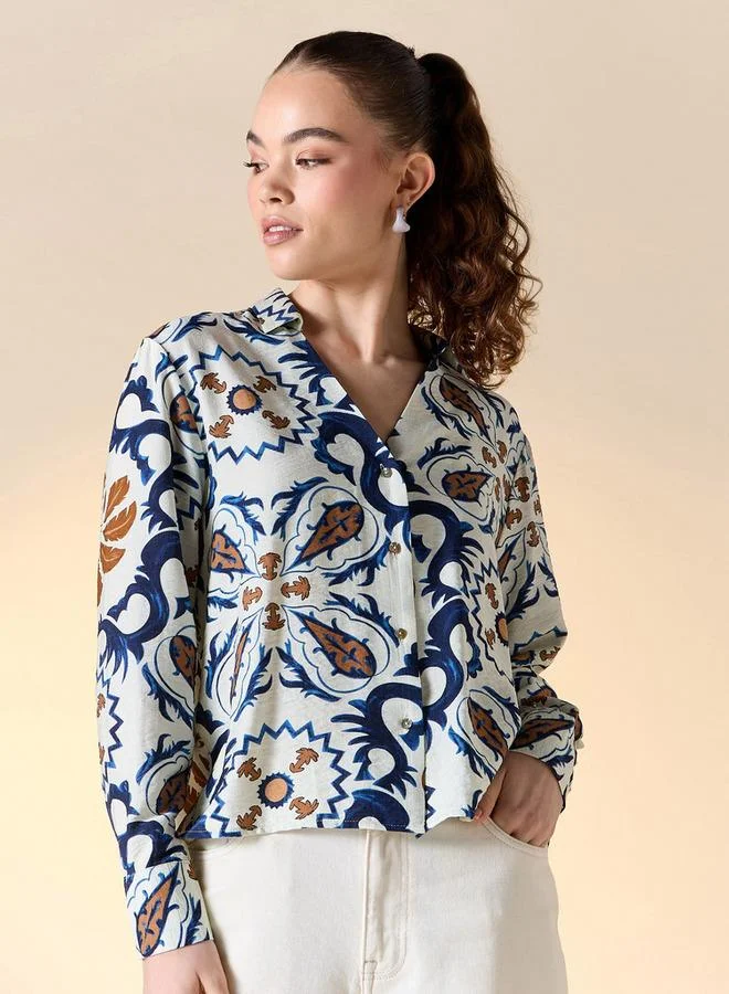 لي كوبر قميص بقصة عادية وأكمام طويلة وياقة وطبعات من لي كوبر