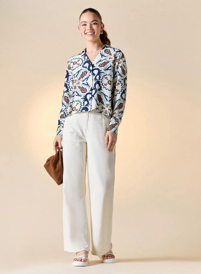 لي كوبر قميص بقصة عادية وأكمام طويلة وياقة وطبعات من لي كوبر