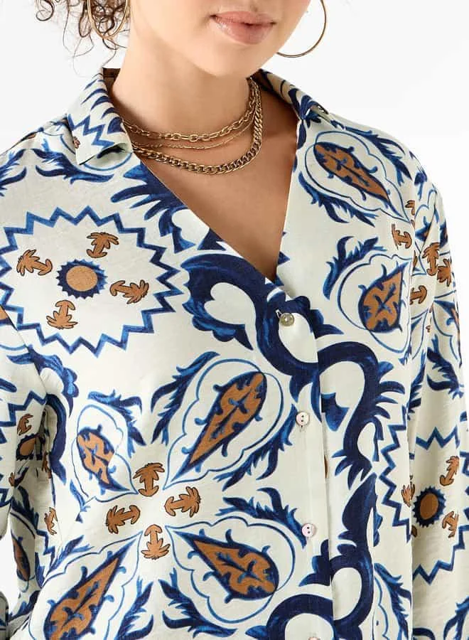 Lee Cooper Lee Cooper Regular Fit Printed Shirt with Collar and Long Sleeves