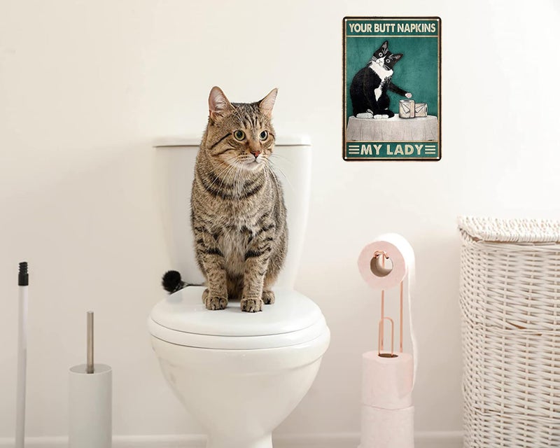 Crazysign Funny Cat Bathroom Decor Sign Tuxedo Cat Your Butt Napkin My Lady Tin Sign for Women Girls Cat Lovers Gift 8x12 INCH (3051) - Image 4