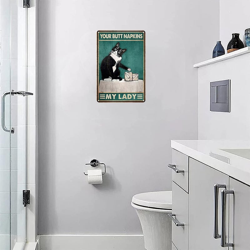 Crazysign Funny Cat Bathroom Decor Sign Tuxedo Cat Your Butt Napkin My Lady Tin Sign for Women Girls Cat Lovers Gift 8x12 INCH (3051) - Image 5