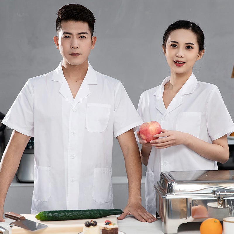 Chef Clothes Long Sleeve White School Canteen Work Clothes Kindergarten Kitchen Chef Work Clothes Short Sleeve Catering - Image 1