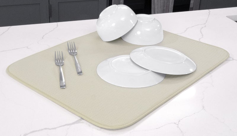 S&T INC. Dish Drying Mat for Kitchen, Absorbent, Reversible XL Microfiber Dish Mat, 18 Inch x 24 Inch, Sand - Image 3