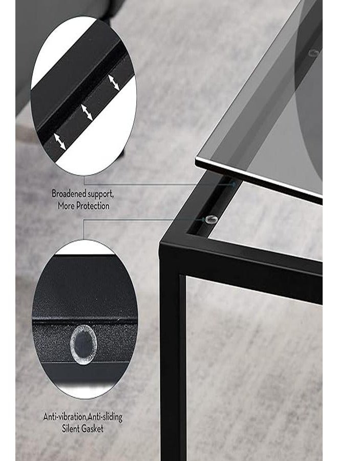 AGD A side coffee table with a gray glass shelf, in a modern and contemporary shape. An easy-to-assemble square table in black - Image 3