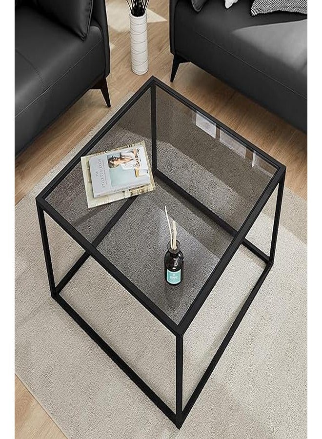 AGD A side coffee table with a gray glass shelf, in a modern and contemporary shape. An easy-to-assemble square table in black - Image 2