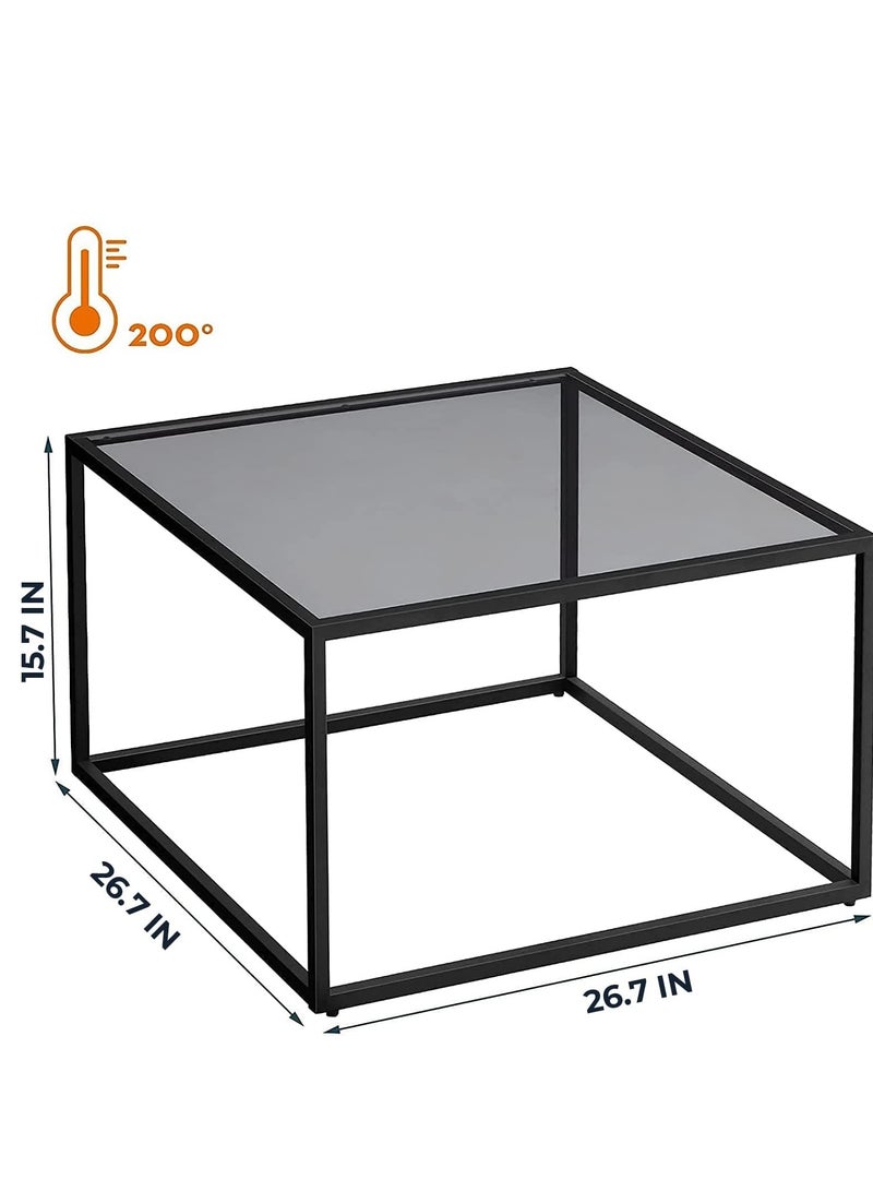 AGD A side coffee table with a gray glass shelf, in a modern and contemporary shape. An easy-to-assemble square table in black - Image 5