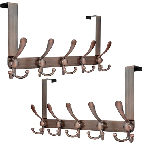Dseap Over Door Hook 20 Upgraded Version SimpleAssembly Strong HeavyDuty Stainless Steel 5TriHook Over The Door Hanger Rack SimpleStrong Series Antique Copper Pack of 2 - Image 1