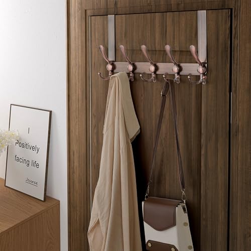 Dseap Over Door Hook 20 Upgraded Version SimpleAssembly Strong HeavyDuty Stainless Steel 5TriHook Over The Door Hanger Rack SimpleStrong Series Antique Copper Pack of 2 - Image 3