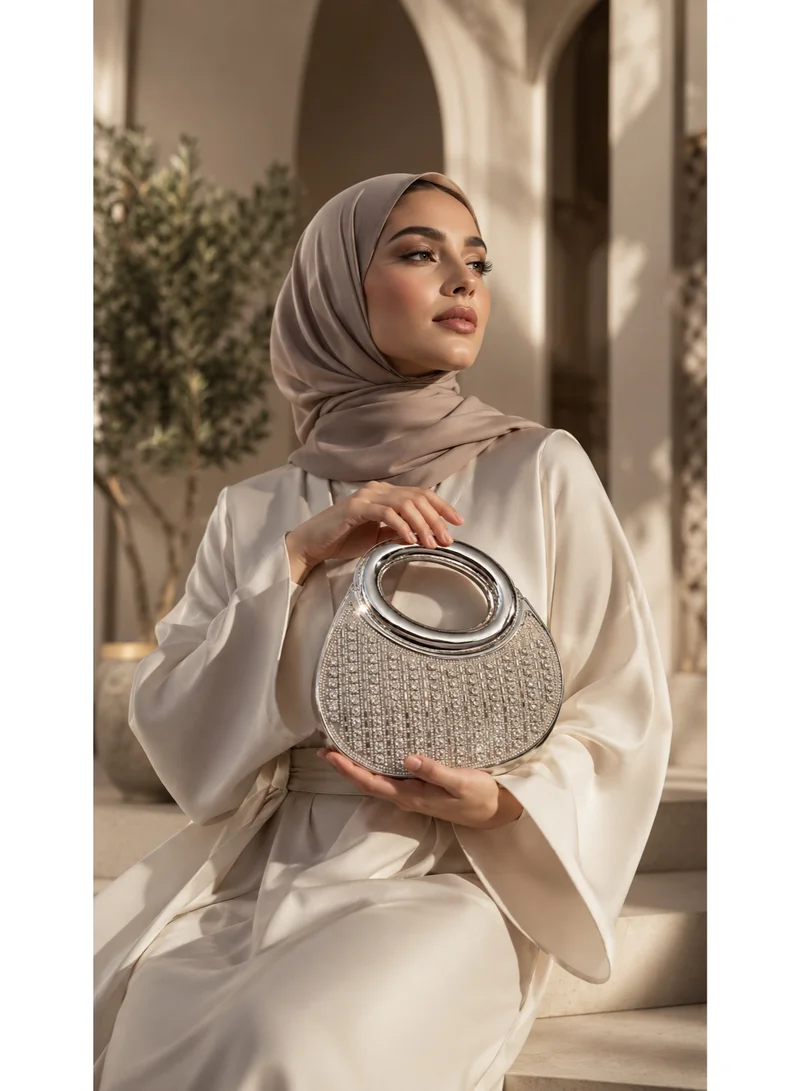 Waf Women's Luxury Crystal Rhinestone Evening Clutch Bag – Elegant Party Handbag with Oval Handle for Wedding, Bridal, Engagement & Special Occasions