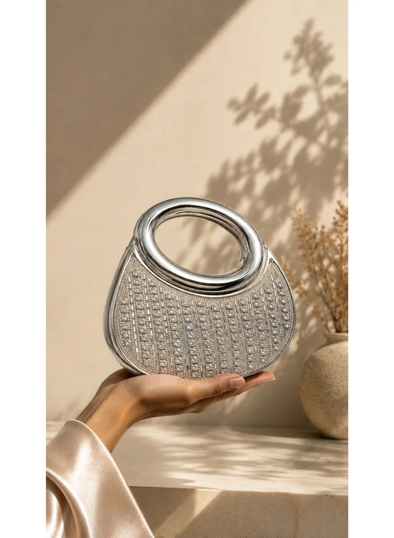 Waf Women's Luxury Crystal Rhinestone Evening Clutch Bag – Elegant Party Handbag with Oval Handle for Wedding, Bridal, Engagement & Special Occasions