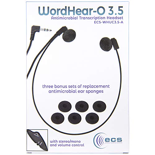 ECS WordHear-O 3.5mm Transcription Headset with in-line Stereo/Mono & Volume, Under Chin, 10' Cord, Clothing Clip, 3 Extra Pair Ear sponges, Compatible with Computer & transcribers with a 3.5mm Jack - Image 5
