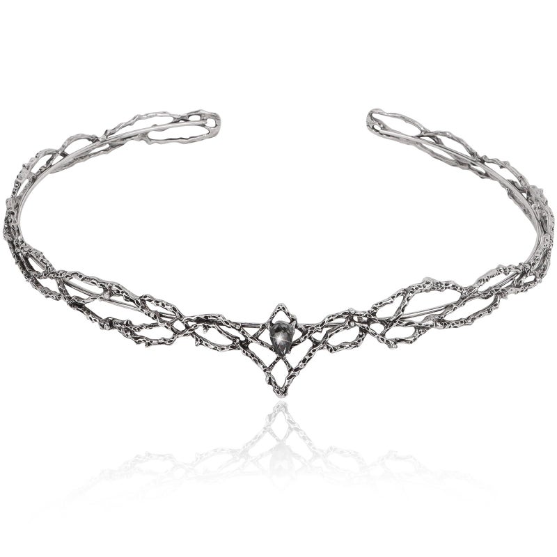 ANBALA Rhinestone Fairy Crown for Women Crystal Elf Crown Silver/Black Circlet Costume Headwear for Men Renaissance Headpiece for Birthday Party Cosplay Halloween - Image 1
