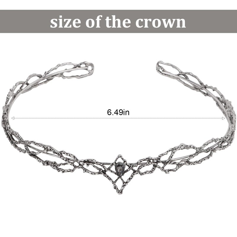 ANBALA Rhinestone Fairy Crown for Women Crystal Elf Crown Silver/Black Circlet Costume Headwear for Men Renaissance Headpiece for Birthday Party Cosplay Halloween - Image 3
