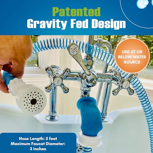Rinseroo Slip-On Bathtub Faucet Sprayer Attachment. Ultra-Flex Dog Shower Adapter Portable With Pet Showerhead. Attach to Tub Spout 5 Foot Hose. No Install for Speedy Washing - Image 2