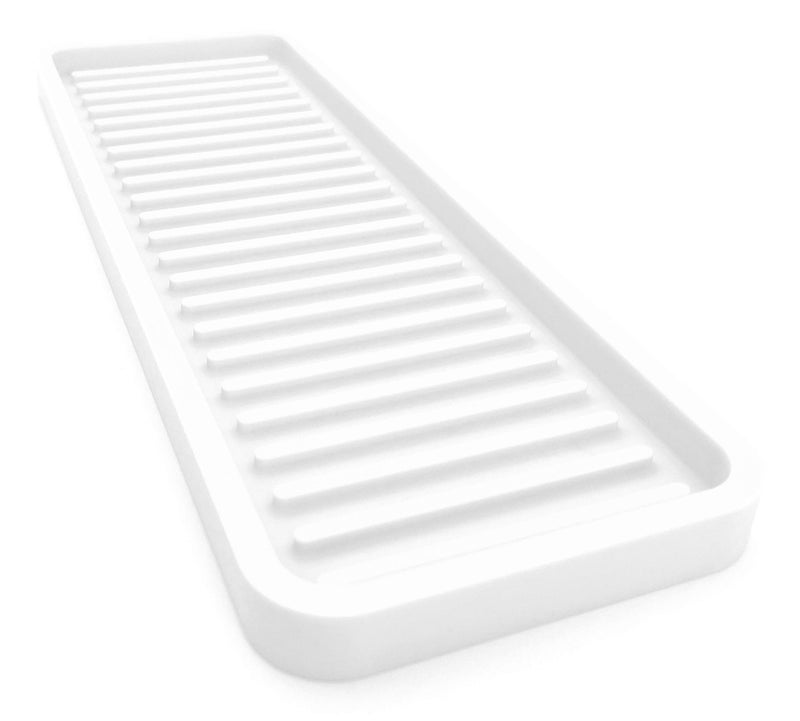 Happitasa Silicone Kitchen Sink Organizer Tray Sponge Holder and Countertop Protector  Bathroom and Kitchen Soap Dish and Dispenser Tray White 12x4