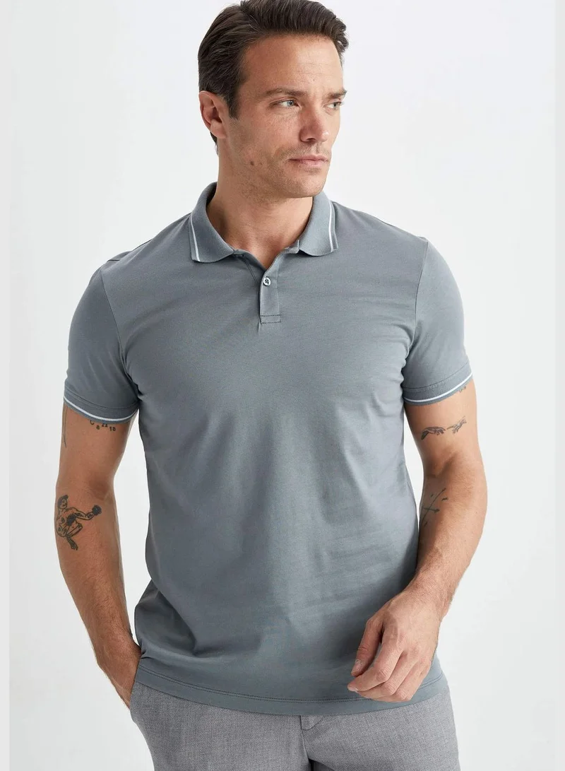 ديفاكتو Man Polo Neck Short Sleeve Knitted Polo T-Shirt
