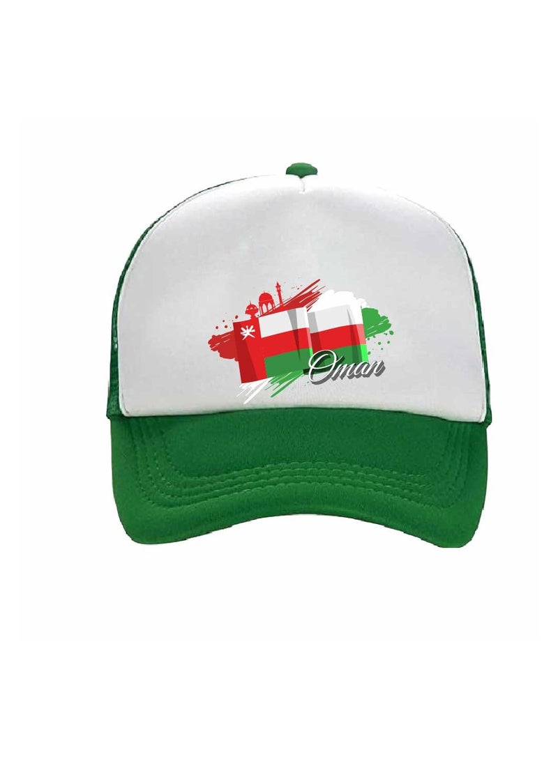 Oman National Day Mesh Cap With Adjustable Plastic Closure–Stylish And Comfortable Unisex Baseball Hat For Boys And Girls–Perfect For Omani National Day Events - Image 1