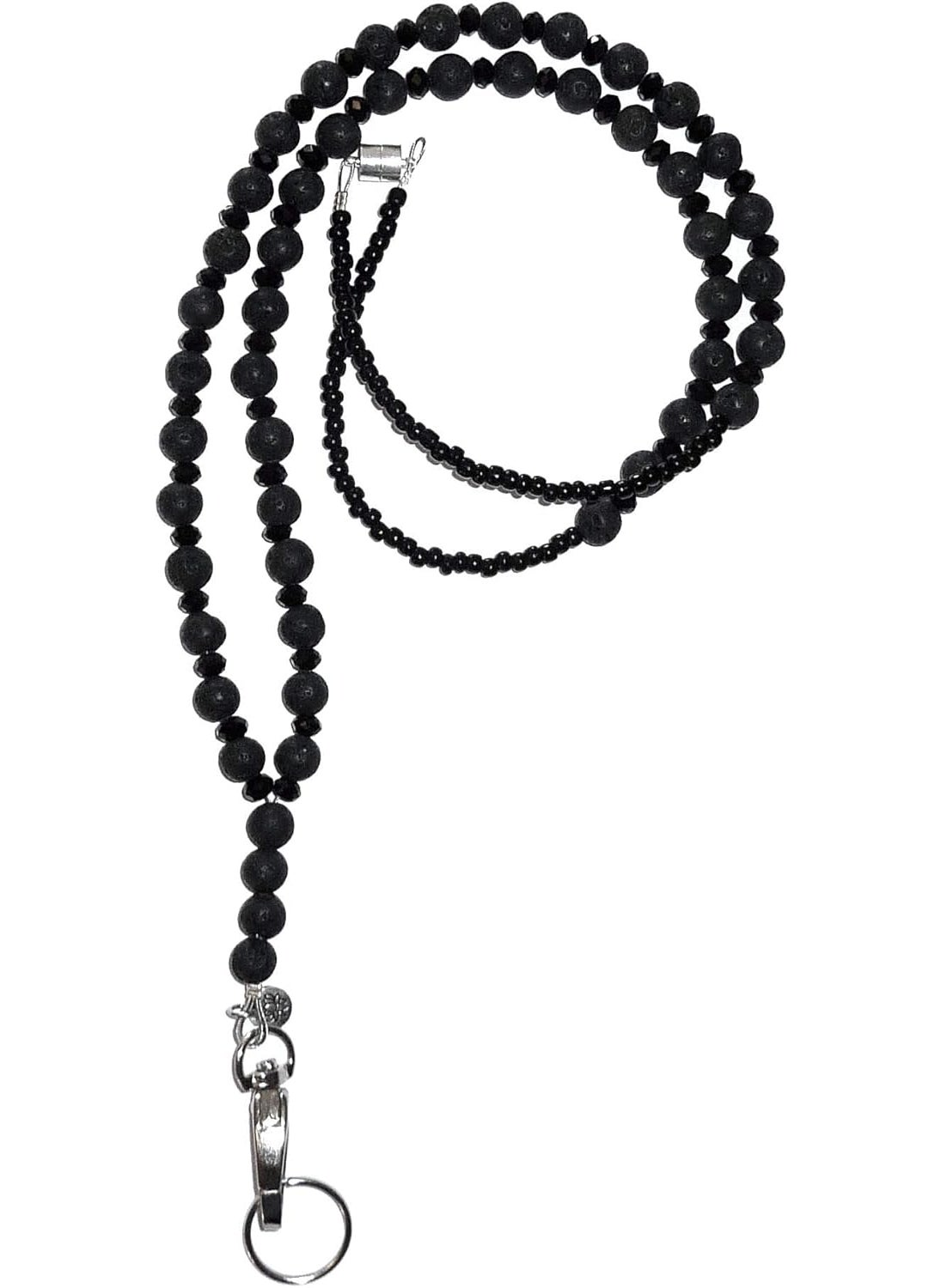 Hidden Hollow Beads Beaded Essential Oils Diffuser Black Lava Women's Lanyard, 34" For ID Badge Card Holder Teacher Gift Nurse Cruise Keys 