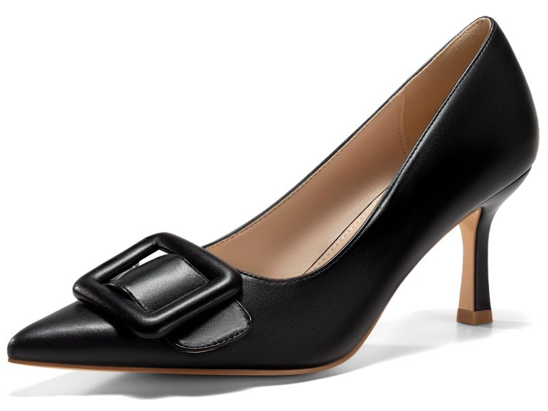Coutgo Women's Pointed Toe Pumps Slip on Elegant Wedding Pumps Comfortable Stiletto Heels with Square Buckle - Image 1