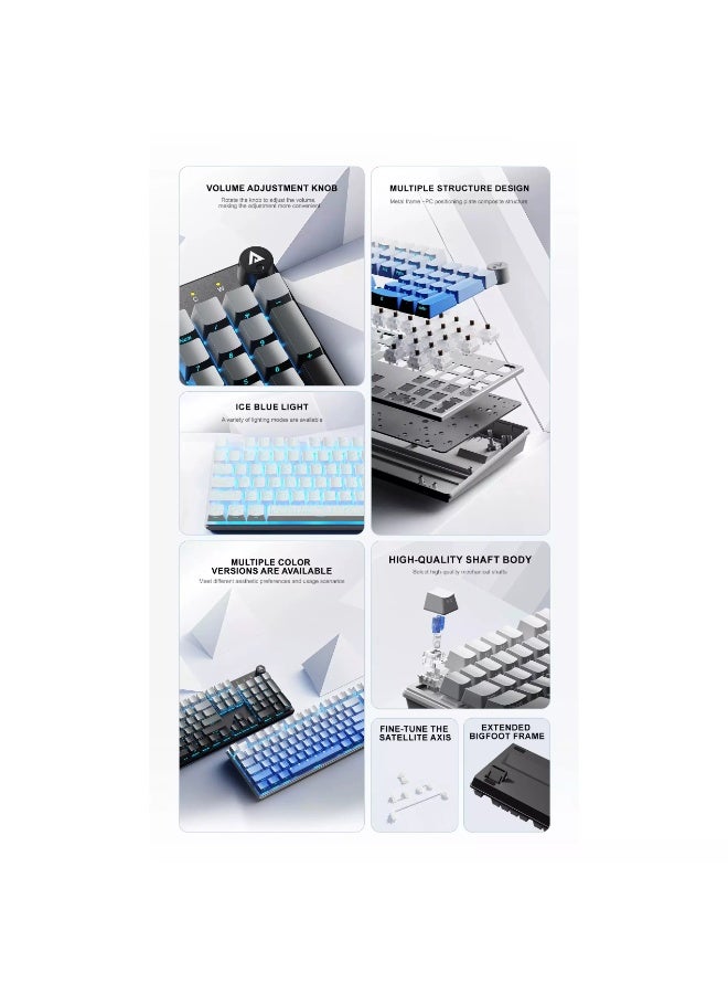 AOQELO AMG20 Gaming Mechanical Keyboard – Hot-Swappable Blue Switches with Ice Blue LED Backlight, 1ms Response Time, Multi-Function Control Knob, Detachable USB-C Cable (Grey) - Image 5