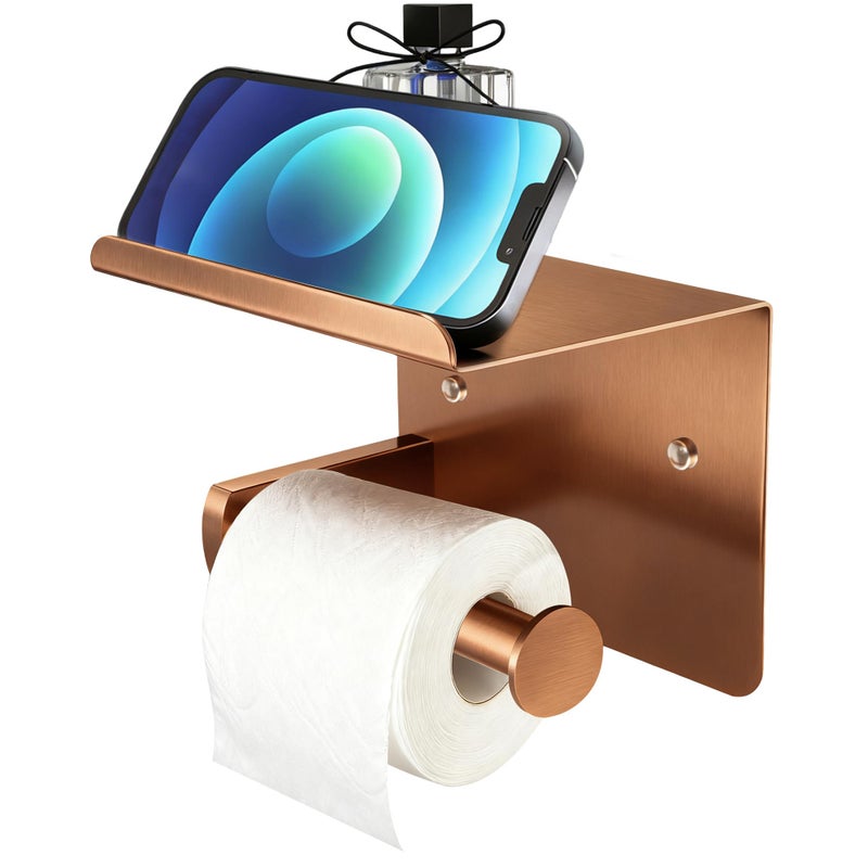 IwoodUS Rose Gold Toilet Paper Holder with Shelf SUS304 Stainless Steel Rustproof Wall Mount Toilet Paper Roll Holder Screw Bathroom Toilet Paper Holder for Kitchen Washroom RV - Image 2