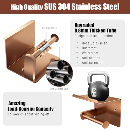 IwoodUS Rose Gold Toilet Paper Holder with Shelf SUS304 Stainless Steel Rustproof Wall Mount Toilet Paper Roll Holder Screw Bathroom Toilet Paper Holder for Kitchen Washroom RV - Image 3