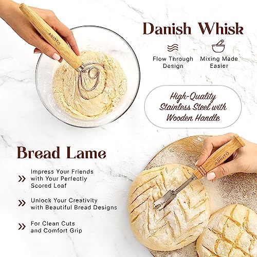 ABIOTO 9" Round and 10" Oval Banneton Bread Proofing Baskets and Sourdough Bread Baking Supplies, A Complete Sourdough Kit with Bread Lame, Danish Whish, Bowl & Dough Scraper, 2 Bread Slings, and Baking Mat - Image 5