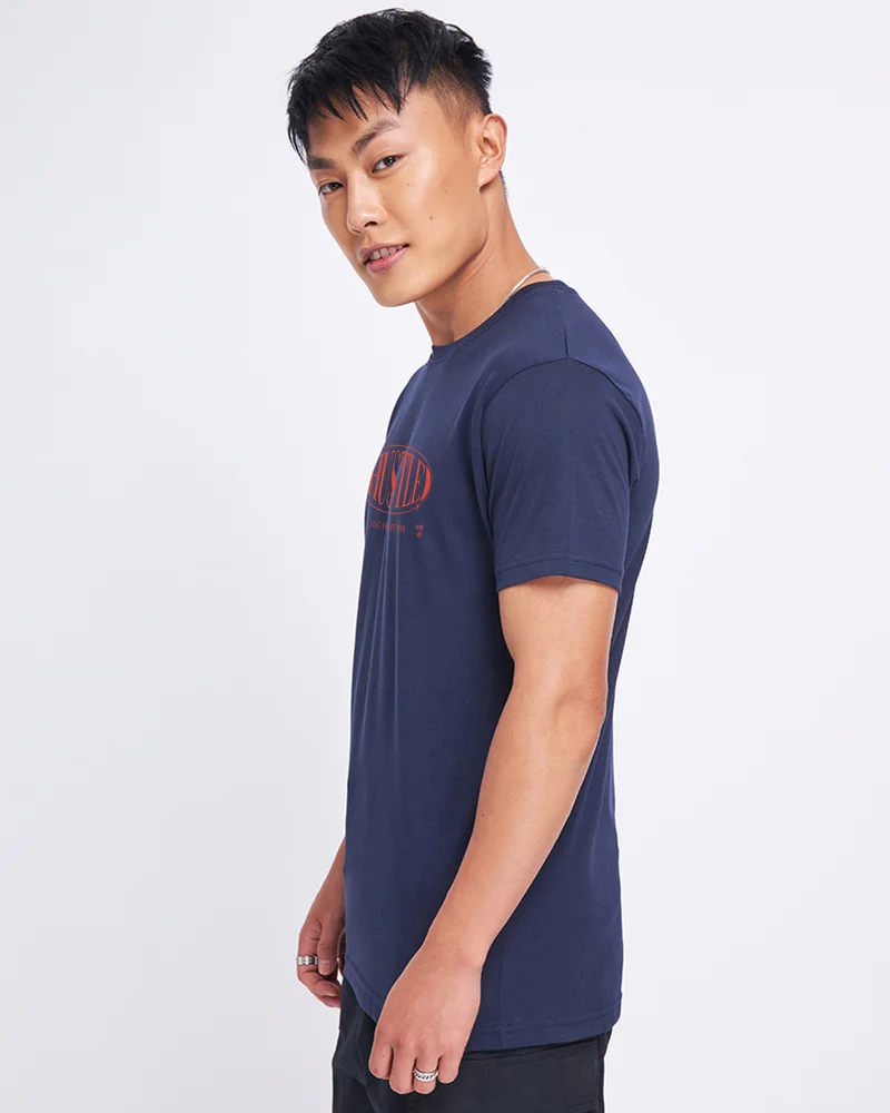 بيواكوف Men's Navy Blue Hustle Typography T-shirt