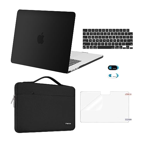 MOSISO Compatible with MacBook Air 15 inch Case M5 2026 M4 2025 M3 M2 2024 2023 A3448 A3241 A3114 A2941Protective Hard ShellCarrying Sleeve BagKeyboard CoverWebcam CoverScreenFilm Black - Image 1
