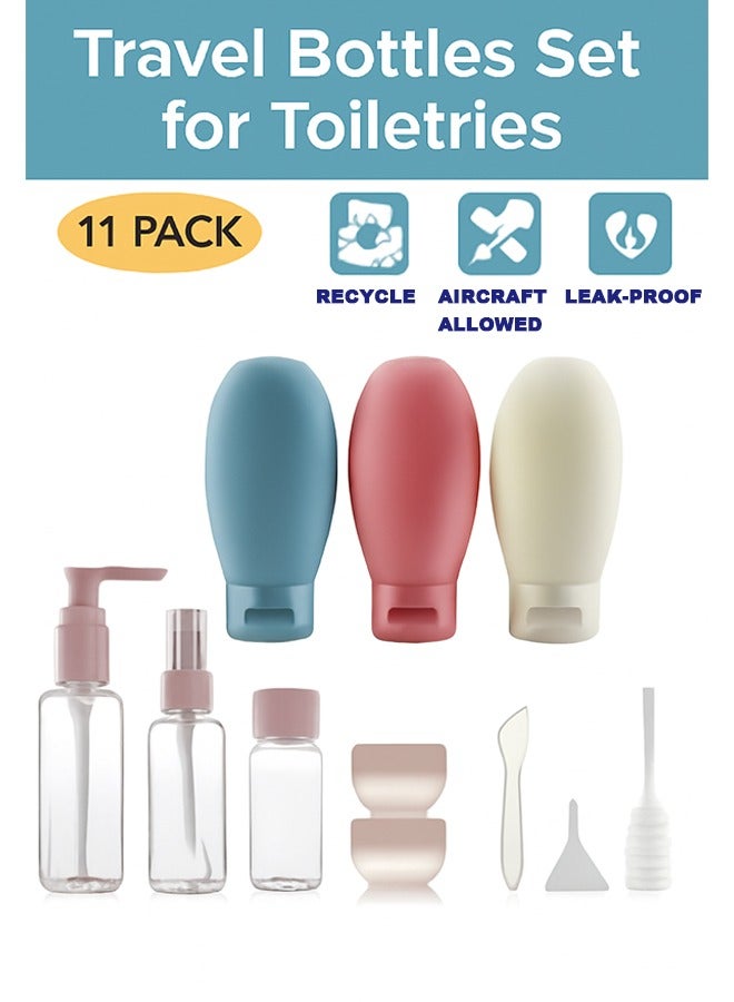 11 زجاجات سفرمستحضرات التجميل،  زجاجات تجميل محمولة فارغة قابلة لإعادة التعبئة، حاويات بحجم السفر مع حقيبة تخزين، مستلزمات السفر للشامبو والبلسم واللوشن - Image 1