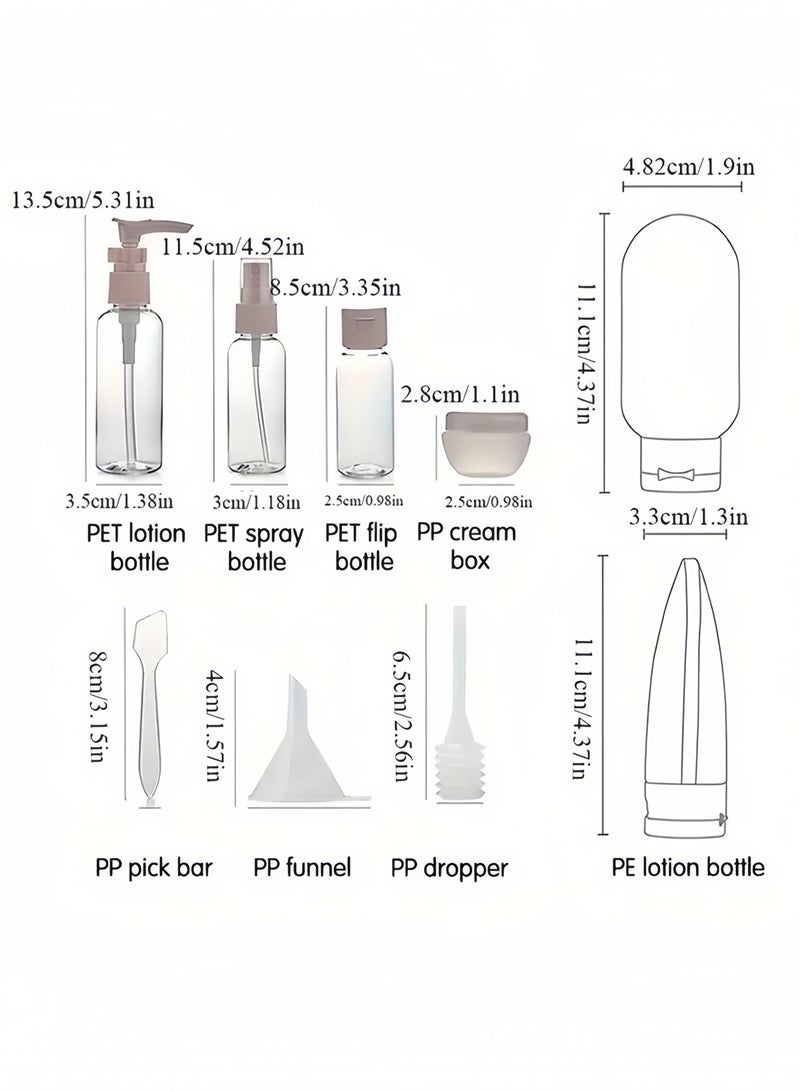 11 زجاجات سفرمستحضرات التجميل،  زجاجات تجميل محمولة فارغة قابلة لإعادة التعبئة، حاويات بحجم السفر مع حقيبة تخزين، مستلزمات السفر للشامبو والبلسم واللوشن - Image 2