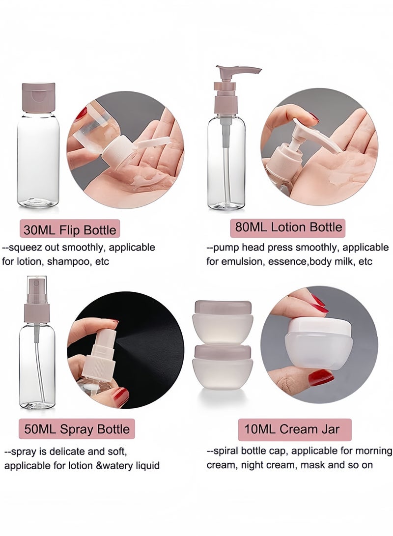 11 زجاجات سفرمستحضرات التجميل،  زجاجات تجميل محمولة فارغة قابلة لإعادة التعبئة، حاويات بحجم السفر مع حقيبة تخزين، مستلزمات السفر للشامبو والبلسم واللوشن - Image 3