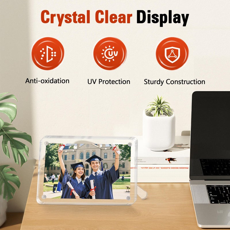 FixSmith 5x7 إطارات صورة أكريليك 2 حزمة إطار صورة واضحة مع الحامل إطارات الصور الاكريليك المغناطيسية لعرض الطاولة أفقيا أو العمودي الإطار العائم لمكتب المنزل - Image 4