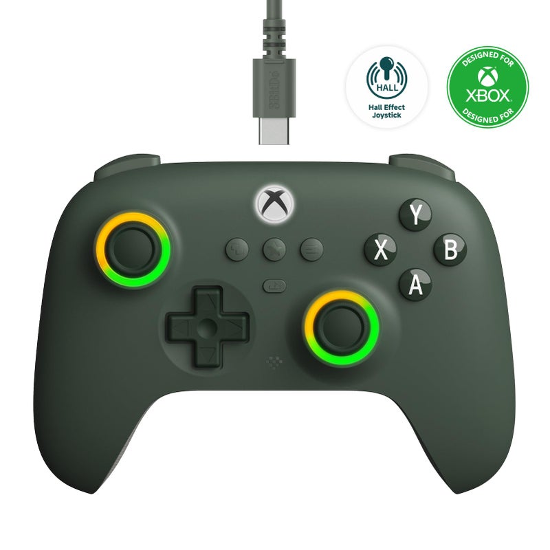 8Bitdo Ultimate C Wired Controller for Xbox with Hall Effect Joysticks and Triggers RGB Lighting Fire Ring Compatible with Xbox Series XS Xbox One Windows 1011 Officially Licensed Dark Green