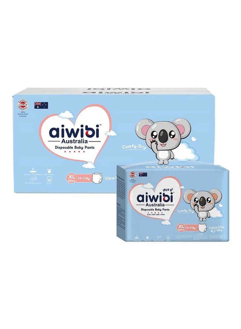 aiwibi حفاضات أطفال من نوع شريط Aiwibi القابلة للاستخدام مرة واحدة، 120 قطعة، الحجم 5 XL، من 12 إلى 17 كجم - قابلة للتنفس، فائقة النعومة، امتصاص سريع، جافة ومريحة