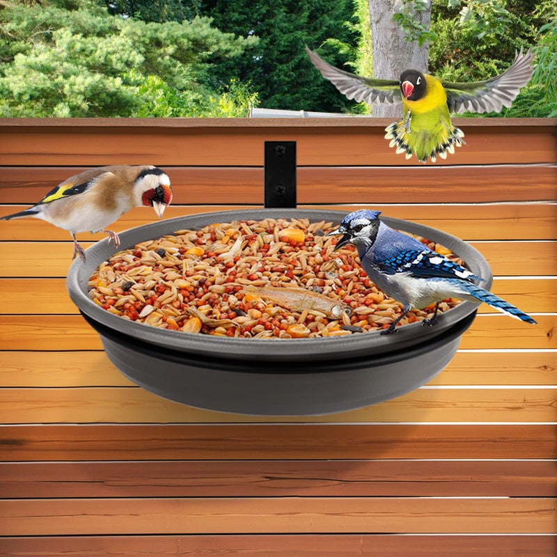Alphatool Fence Bird Feeders Tray Tree Mounted Wild Bird Bath for Outdoors Place Food Water Installed on Deck Wall Stakes with Heavy Duty Iron Ring 83 Dia Grey - Image 2