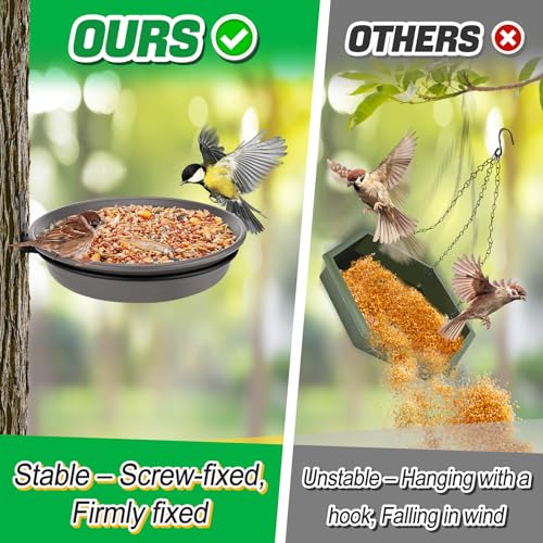 Alphatool Fence Bird Feeders Tray Tree Mounted Wild Bird Bath for Outdoors Place Food Water Installed on Deck Wall Stakes with Heavy Duty Iron Ring 83 Dia Grey - Image 3