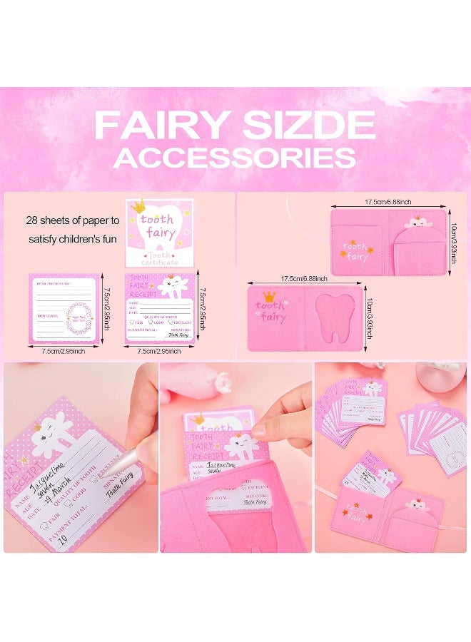 Breling Breling Tooth Pillow Kit for Girls Teeth Gifts Pillow with Pocket Including Lost Teeth Holder Cute Dear Tooth Notepad Felt Keepsake Wallet Pouch to Hold Card Photography for Kids (Pink)  - Image 3