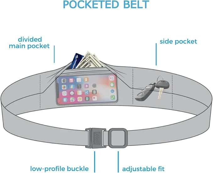 BANDI Large Travel and Running Belt, Securely Carry Keys, Phone, Medicine, Money or Food While You Exercise or Travel Within Its Sleek 3 Pocket Design, Size 7.5 Inch by 3.5 Inch Black Solid One Size - Image 4