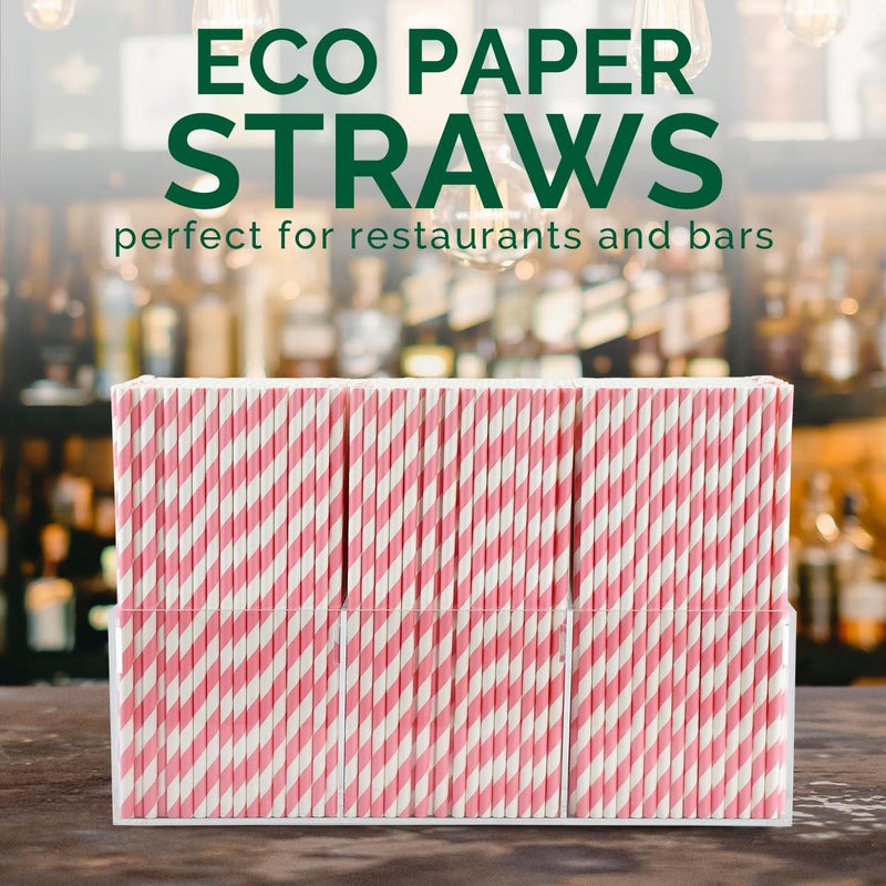 chunspak [1000 Count] Chunspak Pink and White Striped Paper Drinking Straws Bulk  7.75"" x0.24""  Unwrapped - Biodegradable and Compostable - Image 3