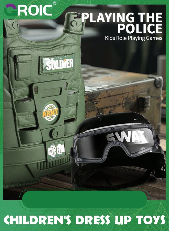 GROIC 11 Pcs Police Costume Toys Includes Shield Helmet Handcuffs Baton For Kids Dress Up & Pretend Play,Kids Police Role Play Toy Kit,SWAT Accessories for Dress Up Costumes - Image 2