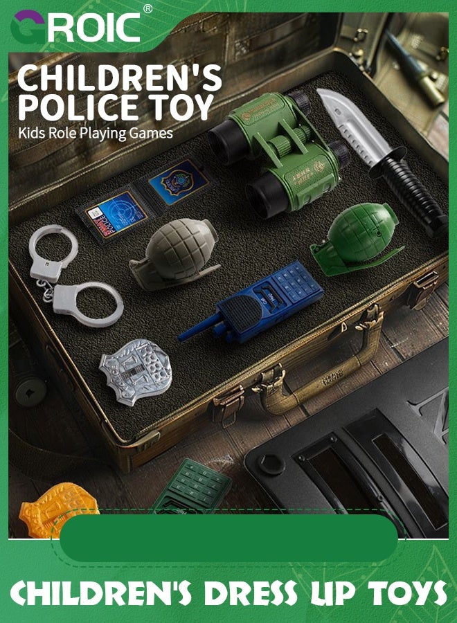 GROIC 11 Pcs Police Costume Toys Includes Shield Helmet Handcuffs Baton For Kids Dress Up & Pretend Play,Kids Police Role Play Toy Kit,SWAT Accessories for Dress Up Costumes - Image 1