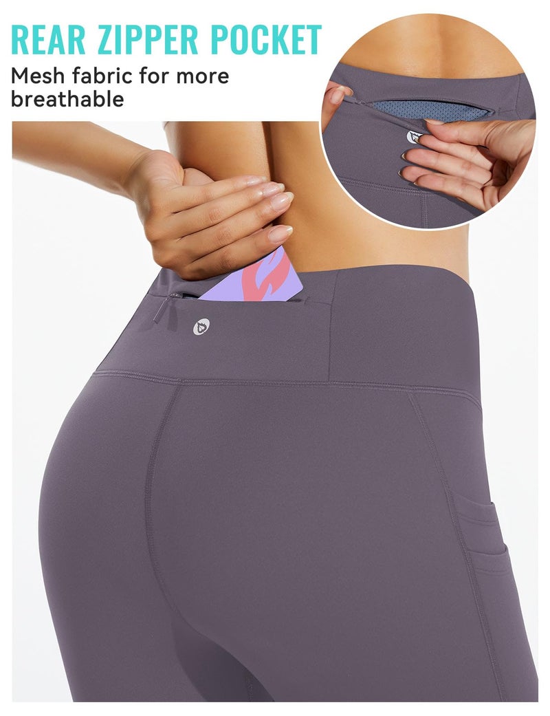 baleaf Women's Fleece Lined Leggings Water Resistant Thermal Winter Warm Tights High Waisted with Pockets Running Gear Purple II M - Image 4